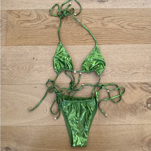Alt Swim -  Alze Bikini Top & Alze Tie Bottoms in Metallic Green - Picture 1 of 8